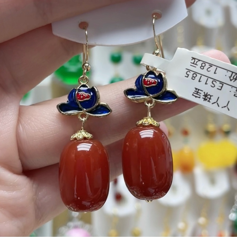 Vintage Red and Blue Floral Earrings